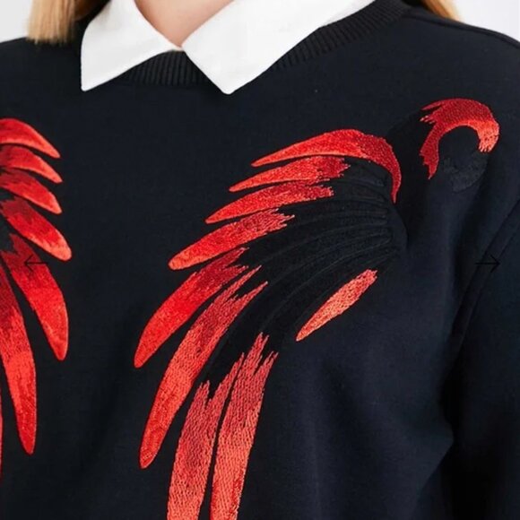 Maje Tonnerre Rouge Wing Embroidered Bird Sweatshirt Top Black S $220 Crewneck - Picture 4 of 16